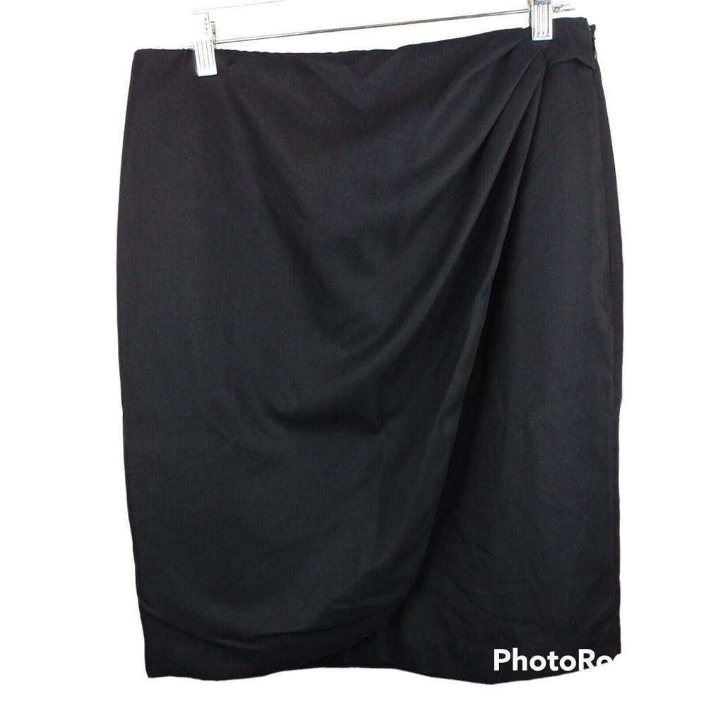 Worthington Skirt Womens Size 14 Black Straight Midi wrap style Front side zip - Picture 1 of 6